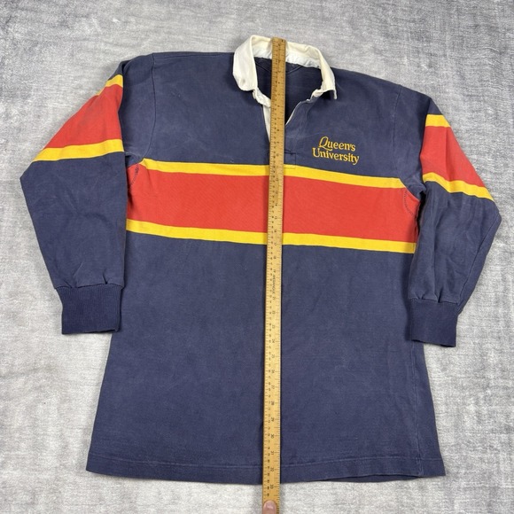 Barbarian Shirt Mens Large Blue Stripped Vtg 90s Rugby Polo Queens University - Picture 6 of 9